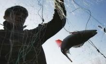 рыбак ловит рыбу сеть